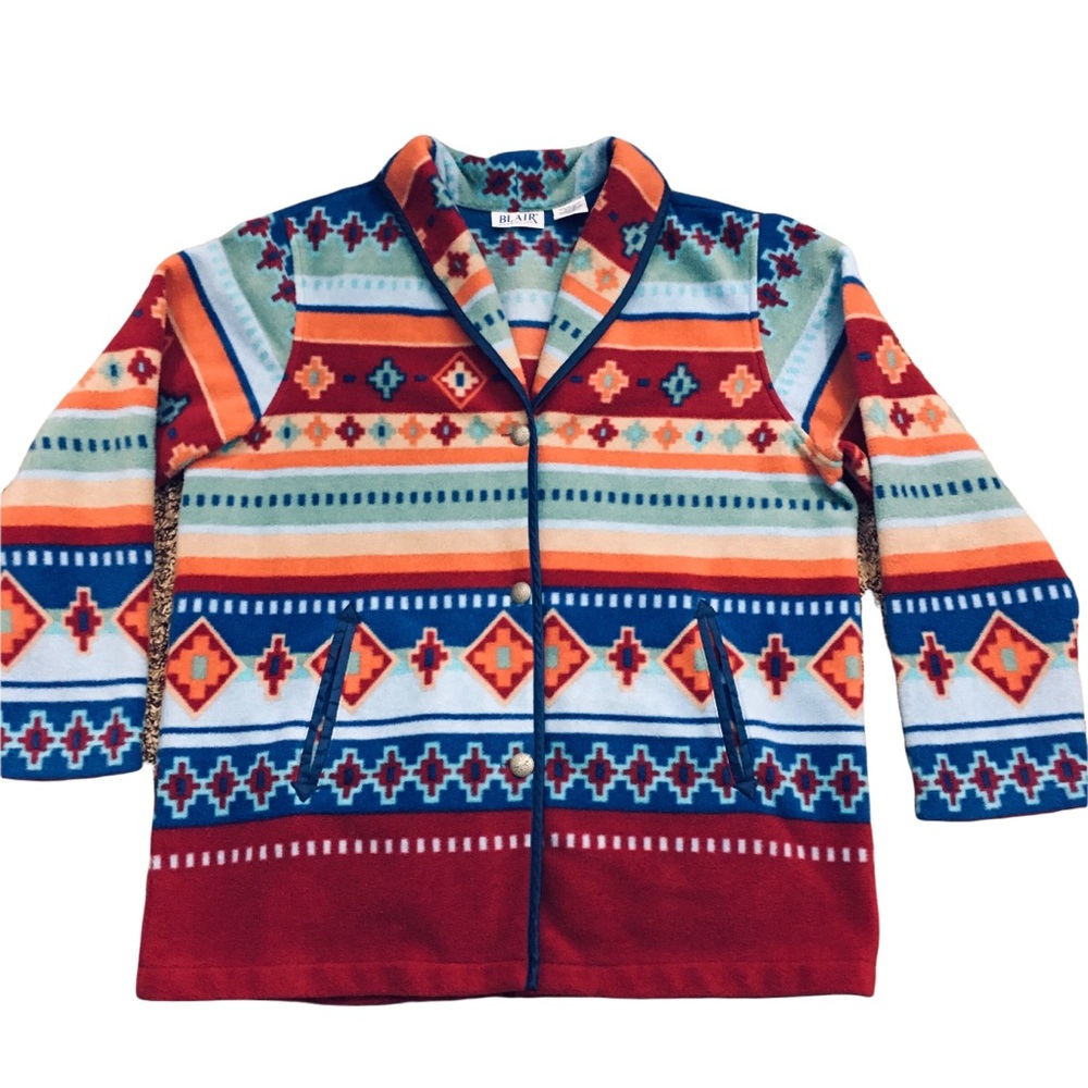 Blair Aztec Southwestern Button Front Fleece Jacket Size Large